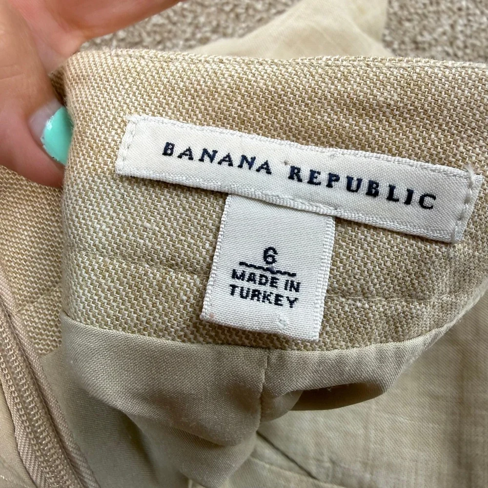 Banana Republic Womens 6 Cotton Linen Blend Skirt Tan Lined Beige Work Office